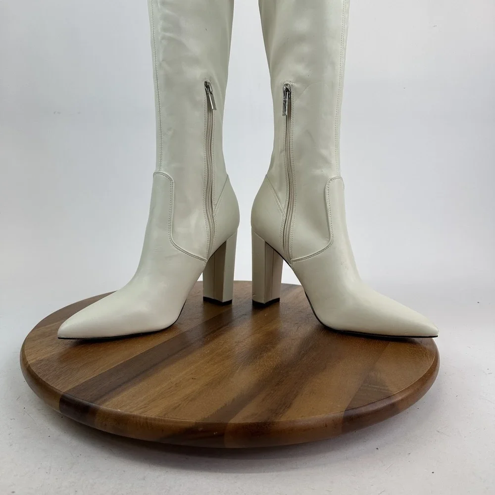 New Womens Marc Fisher LTD Garalyn Ivory Faux Leather Over The Knee Boots Sz 10‎